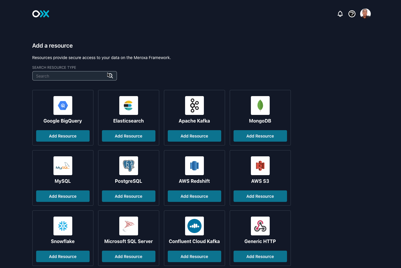 Meroxa Dashboard: Select a Beta Release Stage Resource Type